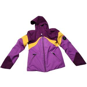 Obermeyer Teen XL 18 Purple & Yellow Ski Jacket Warm Hooded Winter Coat READ‎